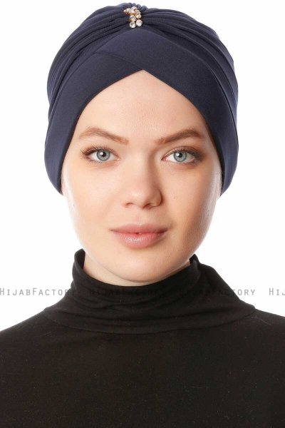 Arwa - Marinblå Crepe Chiffon Turban - Sehr-i Sal