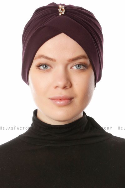 Arwa - Plommon Crepe Chiffon Turban - Sehr-i Sal