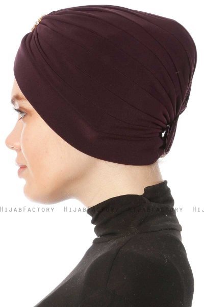 Arwa - Plommon Crepe Chiffon Turban - Sehr-i Sal