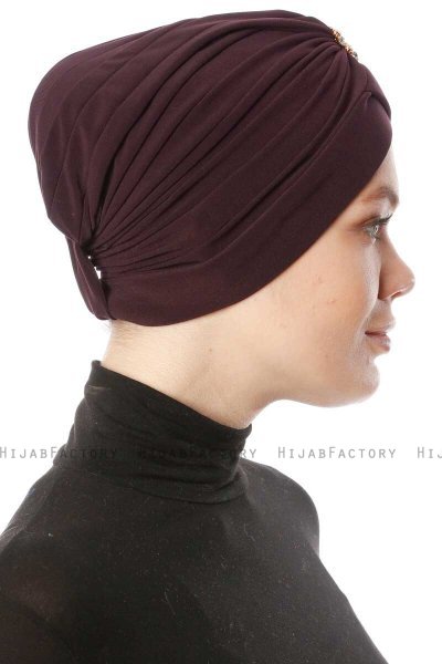 Arwa - Plommon Crepe Chiffon Turban - Sehr-i Sal