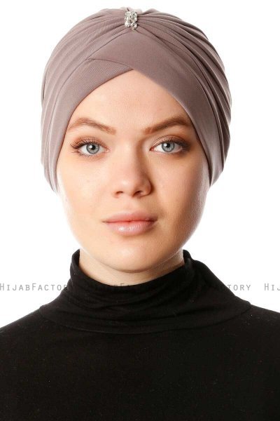 Arwa - Taupe Crepe Chiffon Turban - Sehr-i Sal