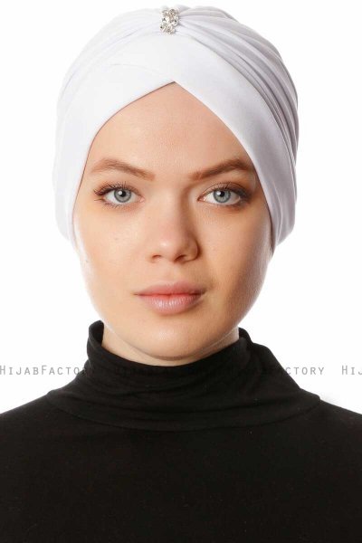 Arwa - Vit Crepe Chiffon Turban - Sehr-i Sal