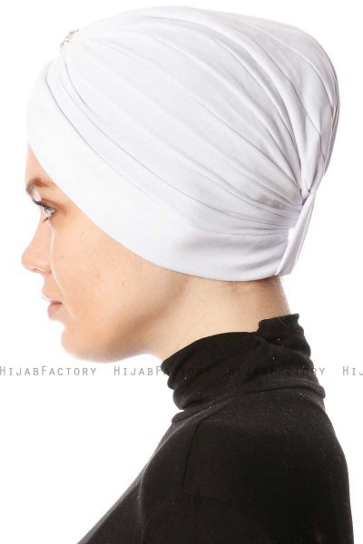 Arwa - Vit Crepe Chiffon Turban - Sehr-i Sal