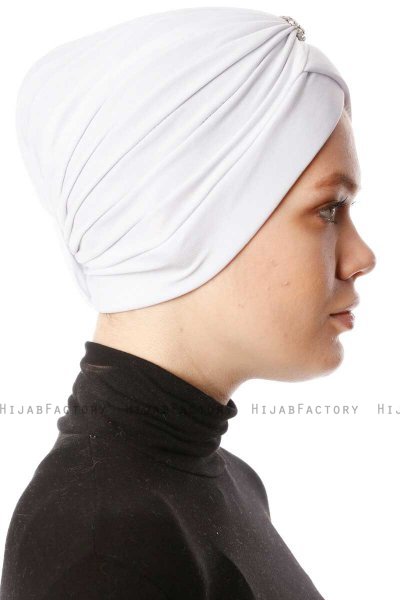 Arwa - Vit Crepe Chiffon Turban - Sehr-i Sal