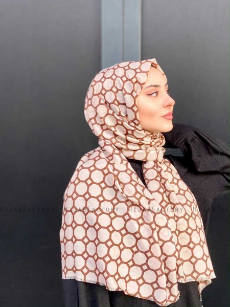 Atika - Beige Mönstrad Bomull Hijab - Mirach