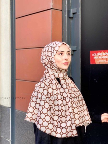 Atika - Beige Mönstrad Bomull Hijab - Mirach