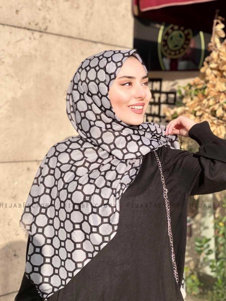 Atika - Grå Mönstrad Bomull Hijab - Mirach