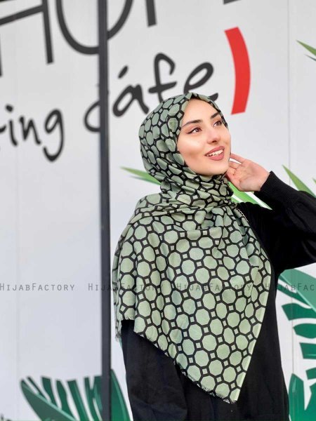 Atika - Grön Mönstrad Bomull Hijab - Mirach