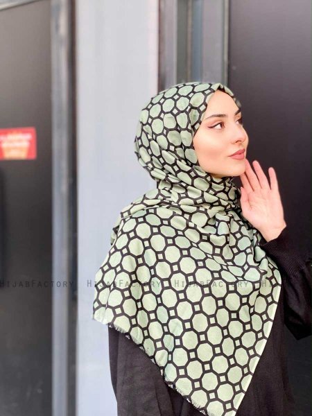 Atika - Grön Mönstrad Bomull Hijab - Mirach