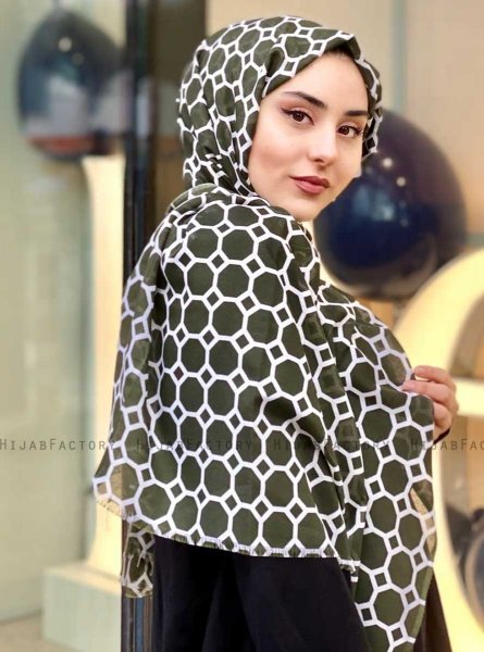 Atika - Khaki Mönstrad Bomull Hijab - Mirach