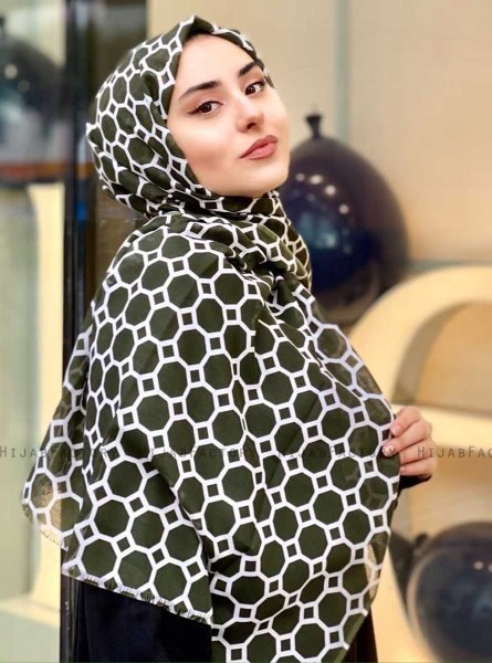 Atika - Khaki Mönstrad Bomull Hijab - Mirach