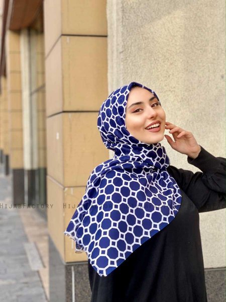 Atika - Marinblå Mönstrad Bomull Hijab - Mirach