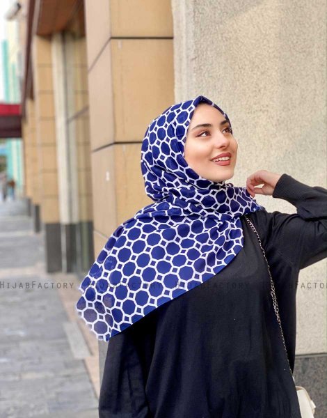 Atika - Marinblå Mönstrad Bomull Hijab - Mirach