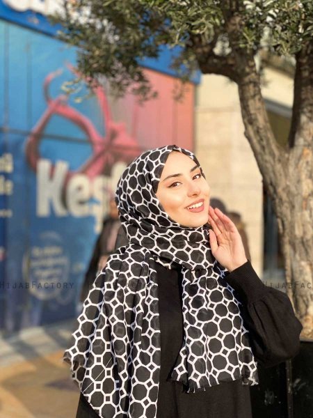 Atika - Svart Mönstrad Bomull Hijab - Mirach