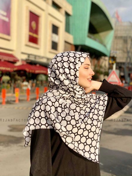 Atika - Vit Mönstrad Bomull Hijab - Mirach