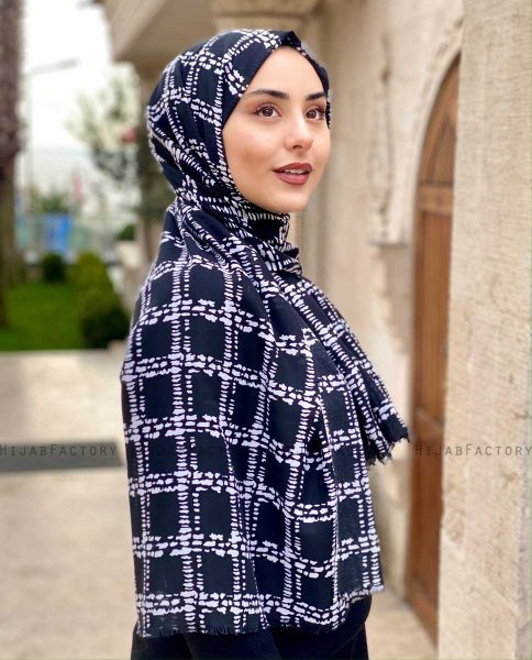 Ayah - Svart Mönstrad Bomull Hijab - Mirach