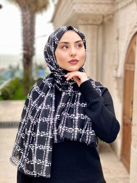 Ayah - Svart Mönstrad Bomull Hijab - Mirach
