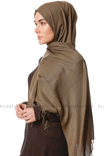 Aysel - Mörk Khaki Pashmina Hijab - Gülsoy