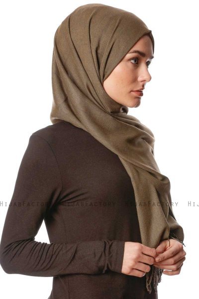 Aysel - Mörk Khaki Pashmina Hijab - Gülsoy