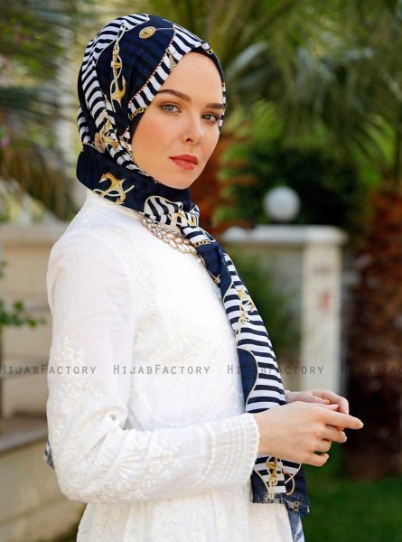 Bariah - Marinblå Mönstrad Hijab - Sal Evi