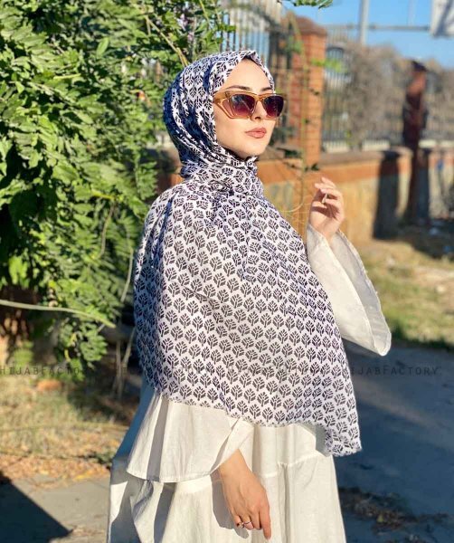 Basimah - Vit Mönstrad Bomull Hijab