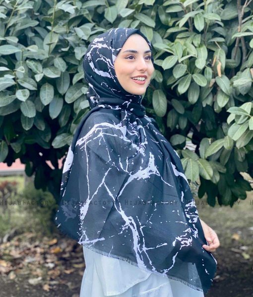 Benazir - Svart Mönstrad Bomull Hijab