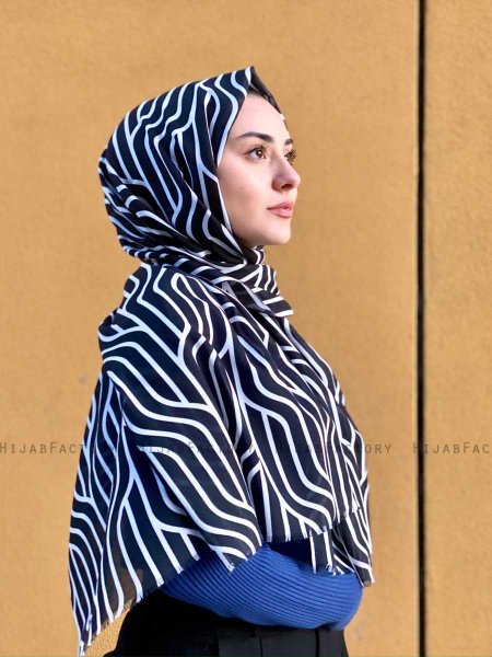 Berrin - Svart Mönstrad Bomull Hijab - Mirach
