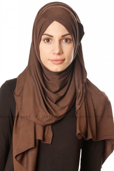 Betul - Mörkbrun 1X Jersey Hijab - Ecardin