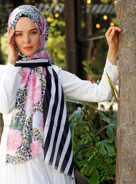 Capella - Rosa Mönstrad Hijab - Sal Evi