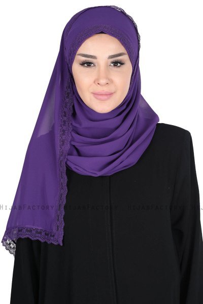 Carin - Lila Praktisk Chiffon Hijab