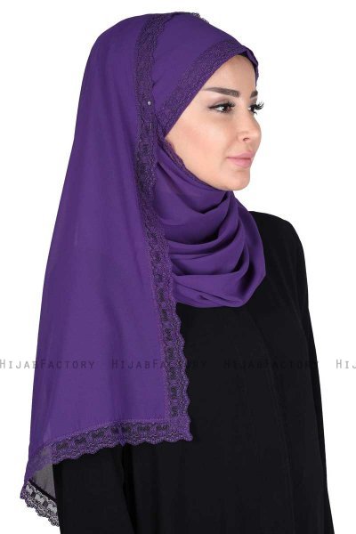 Carin - Lila Praktisk Chiffon Hijab