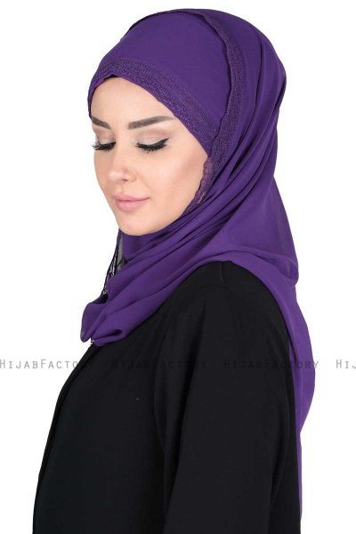 Carin - Lila Praktisk Chiffon Hijab