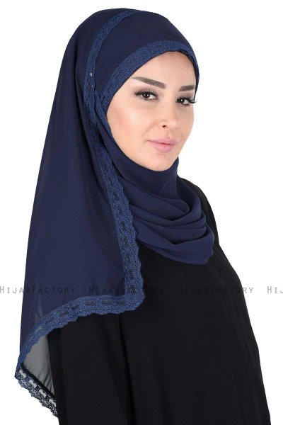 Carin - Marinblå Praktisk Chiffon Hijab