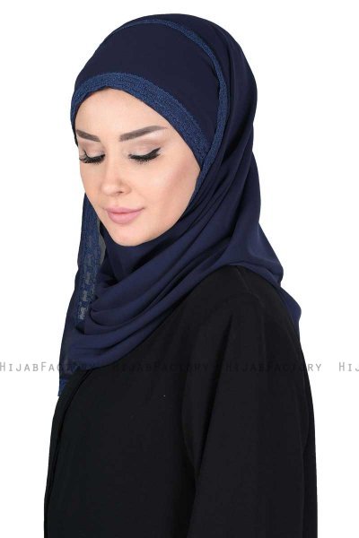 Carin - Marinblå Praktisk Chiffon Hijab