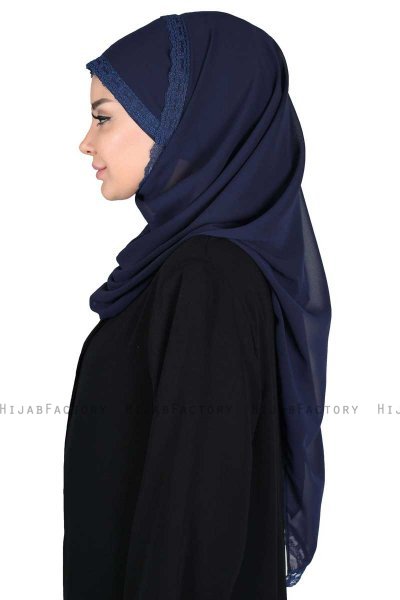 Carin - Marinblå Praktisk Chiffon Hijab
