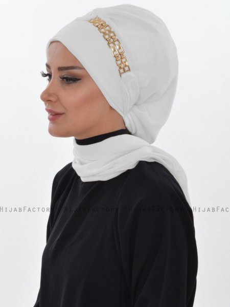 Carmen Offwhite Instant One-Piece Praktisk Hijab Ayse Turban 325424-2