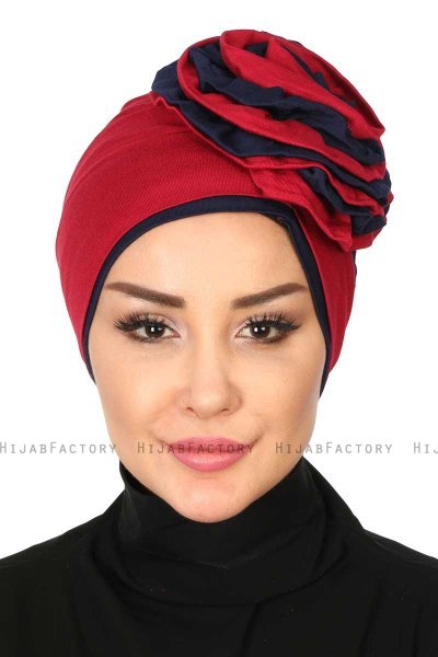 Clara - Bordeaux & Marinblå Bomull Turban
