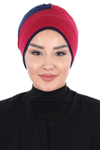 Clara - Bordeaux & Marinblå Bomull Turban