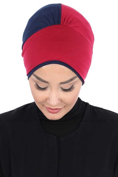Clara - Bordeaux & Marinblå Bomull Turban