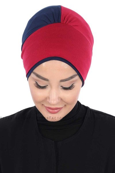 Clara - Bordeaux & Marinblå Bomull Turban