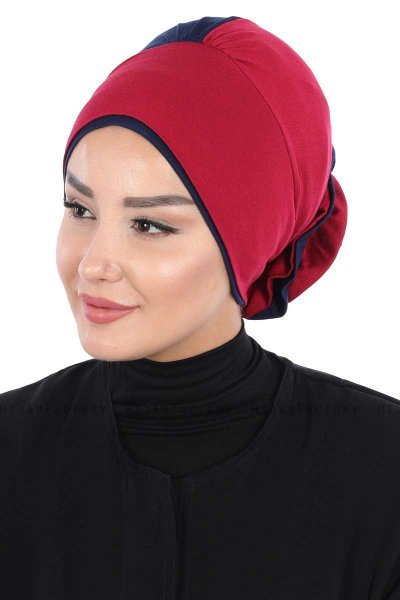 Clara - Bordeaux & Marinblå Bomull Turban