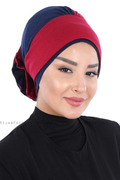 Clara - Bordeaux & Marinblå Bomull Turban