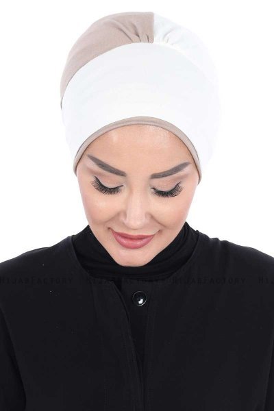 Clara - Creme & Taupe Bomull Turban
