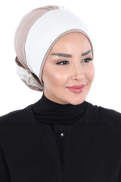 Clara - Creme & Taupe Bomull Turban