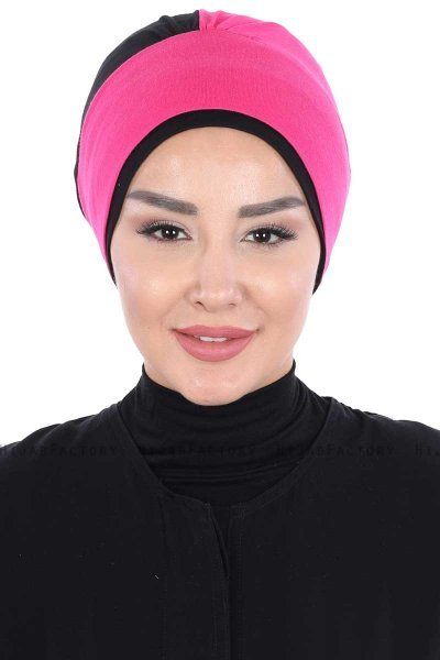 Clara - Fuchsia & Svart Bomull Turban
