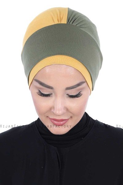 Clara - Khaki & Senapsgul Bomull Turban