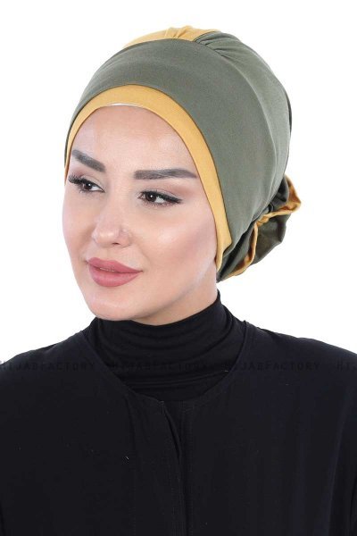 Clara - Khaki & Senapsgul Bomull Turban