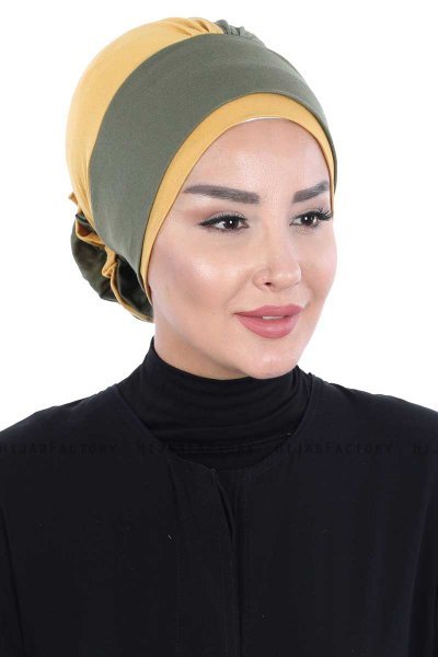Clara - Khaki & Senapsgul Bomull Turban