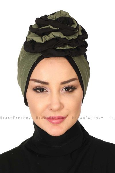 Clara - Khaki & Svart Bomull Turban