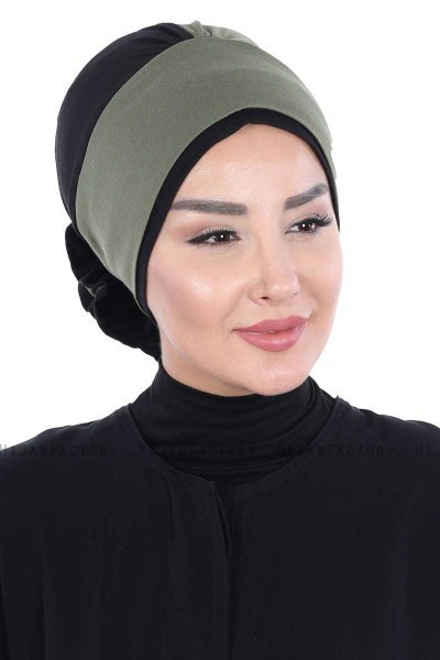 Clara - Khaki & Svart Bomull Turban